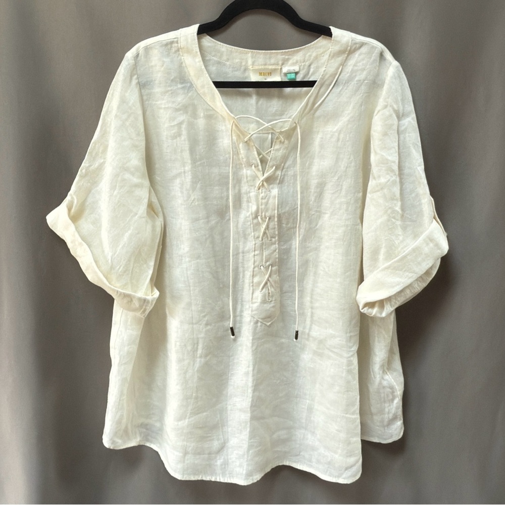 NWOT Anthropologie Maeve Lace Up Linen Blouse White Plus Size 18W Boho Relaxed